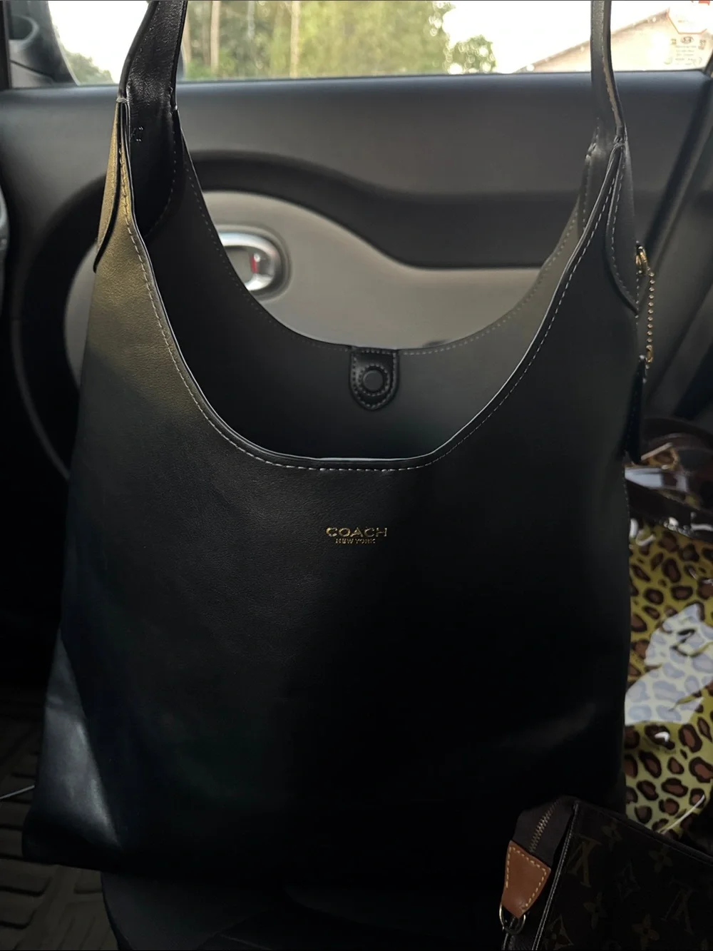 Coach Black Leather Hobo with Gold Logo